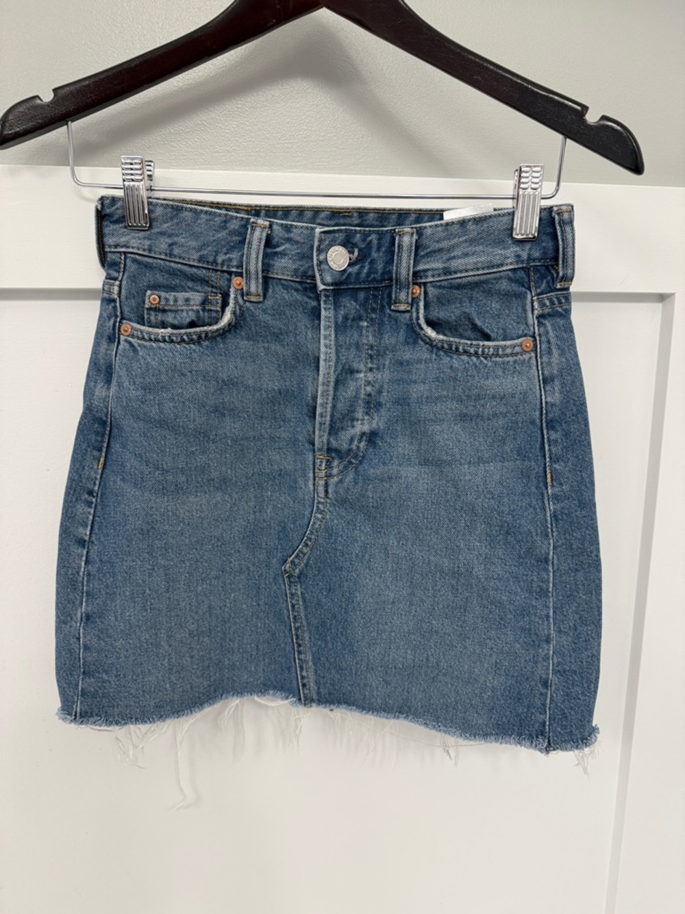 Denim Mini Skirt with Raw Hem